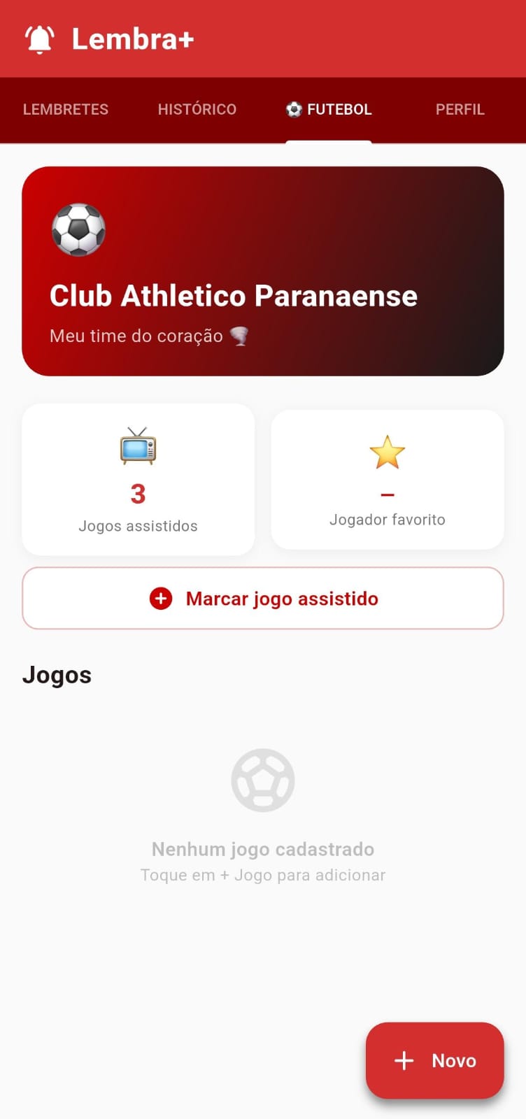 Tela de lembretes do aplicativo Lembra+